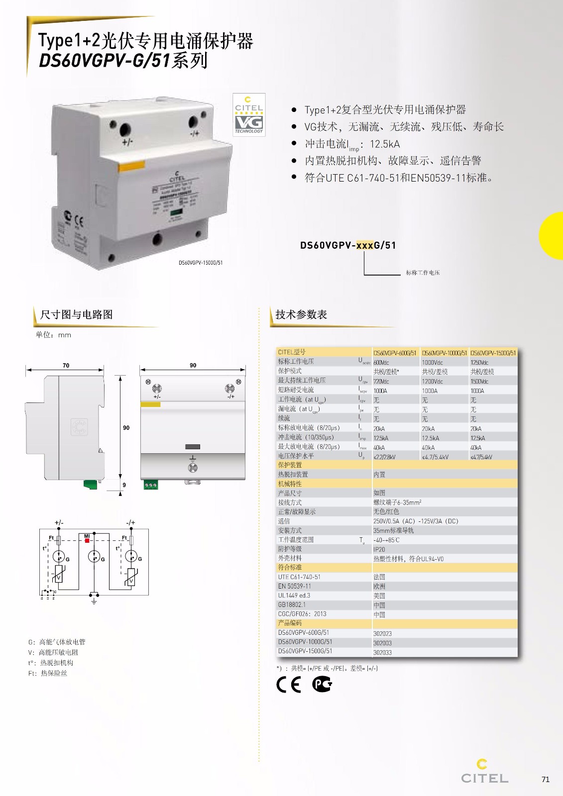直流防雷器DS60VGPV-xxG-51系列技術參數(shù)